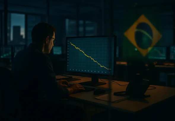 Analyst revising a revenue forecast chart after Brazil's online betting ban