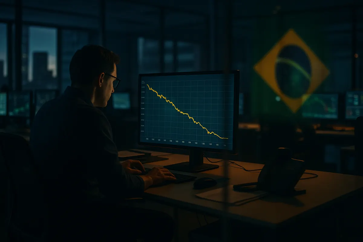 Analyst revising a revenue forecast chart after Brazil's online betting ban