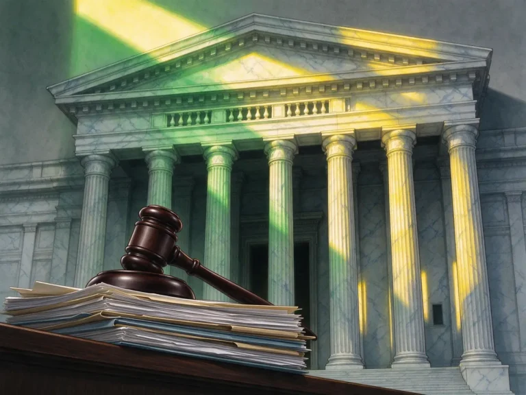 Courthouse columns and legal documents illustrating a constitutional challenge to Brazil's betting ban